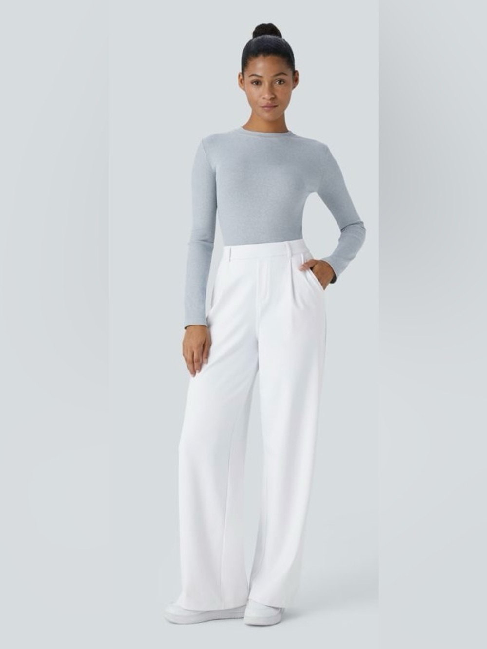 New White Halara Flex High Waisted Pocket Straight Leg Work Pants • Size Large